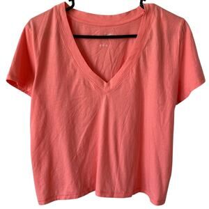 NEW UNIVERSAL THREAD Cropped V Neck Short Sleeve Cotton T Shirt Pink Size Large